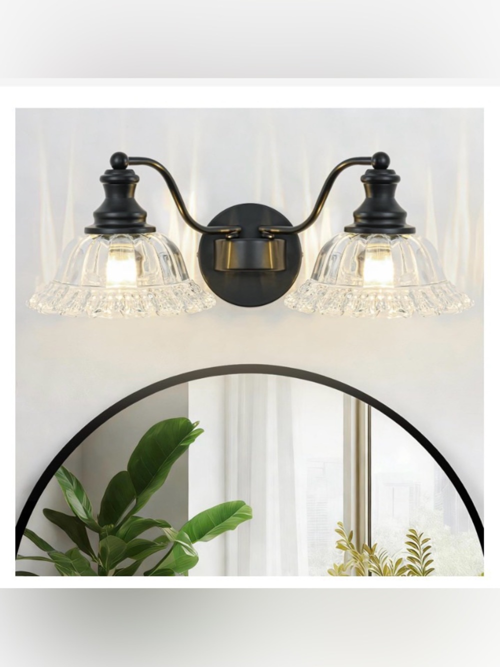Black Bathroom Light Fixtures Vintage with Clear Flower Glass Shades,